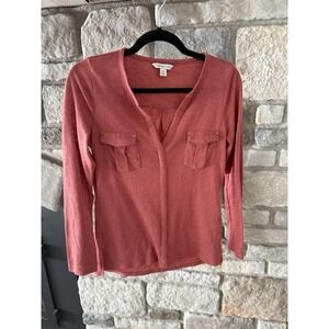 Calvin Klein Women's Terracotta Orange Long Sleeve Shirt Size XS Pockets Stretch